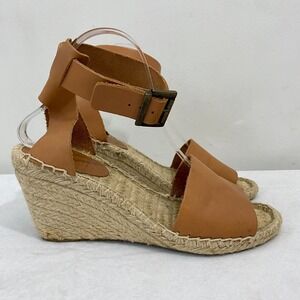 Sundance Picon Wedge Espadrille Sandal Ankle Strap Cognac Tan Leather‎ Womens 9